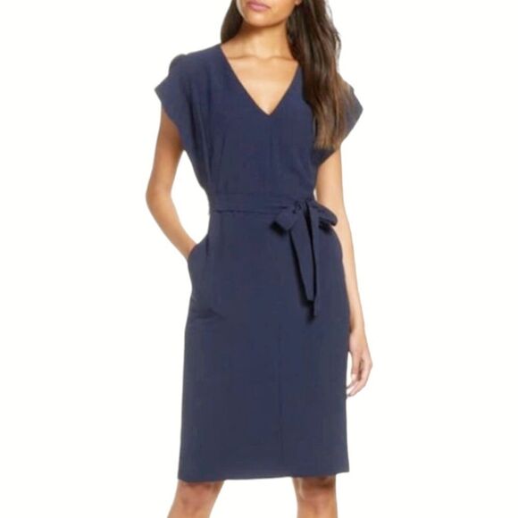 Eliza J Flutter Sleeve Crepe Midi Dress Sz 4 Polished Work To Dinner - Picture 1 of 13